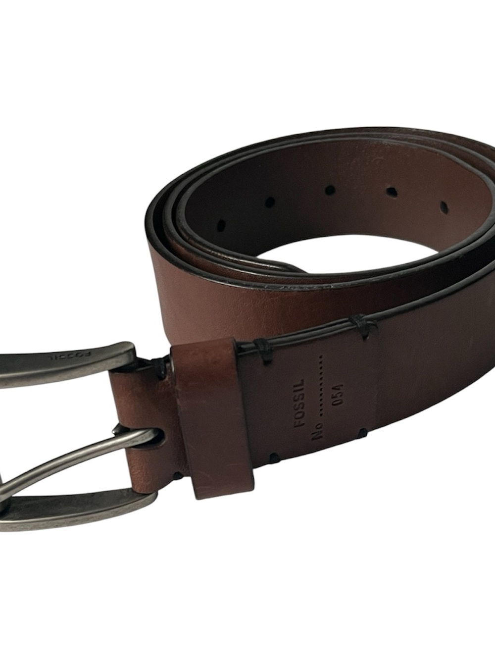 Fossil Brown Leather Belt Men’s Size 38/95 Silver Buckle Casual Dress Belt
